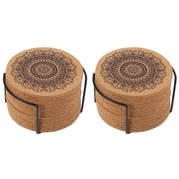 mats & pads 1 set round wooden cup storage rack kit coasters (assorted color)